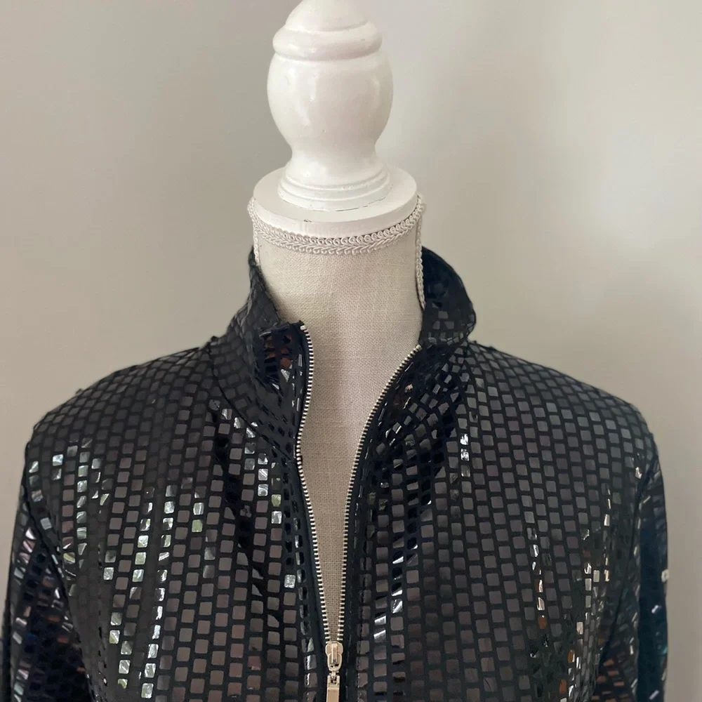 Erin London Black Zip Shimmery Square Print Jacket - Picture 2 of 6